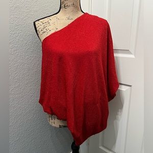 Red Metallic Shimmer Half Shoulder women’s medium top shirt blouse